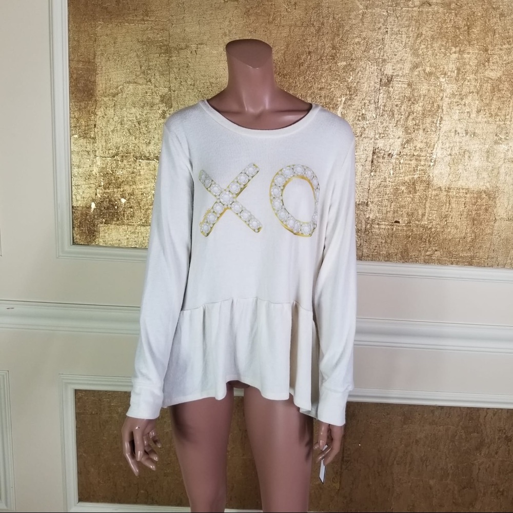 Revolve Lauren Moshi cream XO peplum sweater L